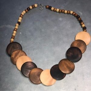 NWOT Large Flat Wood Bead Necklace.